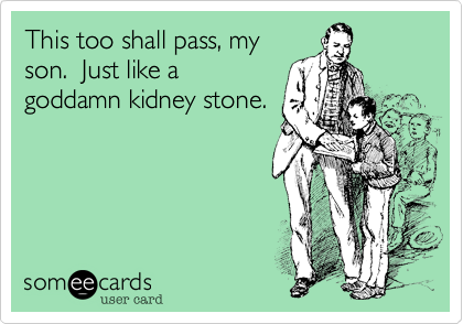This too shall pass, my
son.  Just like a
goddamn kidney stone.