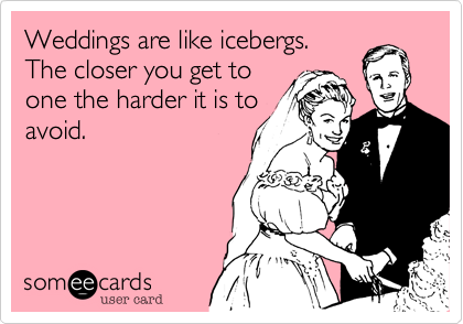 Weddings are like icebergs. 
The closer you get to
one the harder it is to
avoid.