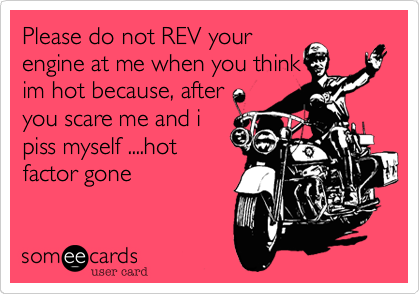 Please do not REV your
engine at me when you think
im hot because, after
you scare me and i
piss myself ....hot
factor gone 
