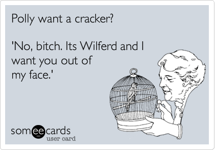 Polly want a cracker?

'No, bitch. Its Wilferd and I
want you out of 
my face.' 