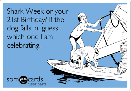 Shark Week or your
21st Birthday? If the
dog falls in, guess
which one I am
celebrating.