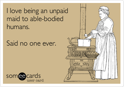 I love being an unpaid 
maid to able-bodied
humans.

Said no one ever.