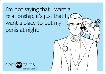 I'm not saying that I want a relationship, it's just that I
want a place to put my
penis at night.