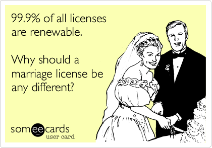 99.9% of all licenses
are renewable.

Why should a 
marriage license be
any different? 