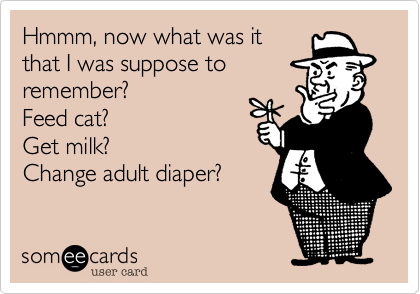 Hmmm, now what was it
that I was suppose to
remember?
Feed cat?
Get milk?
Change adult diaper?
