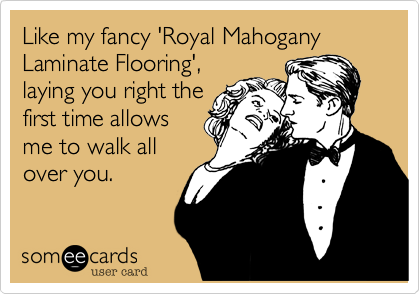Like my fancy 'Royal Mahogany Laminate Flooring',
laying you right the
first time allows
me to walk all
over you. 