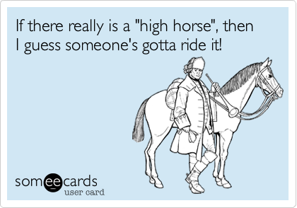 If there really is a "high horse", then I guess someone's gotta ride it!
