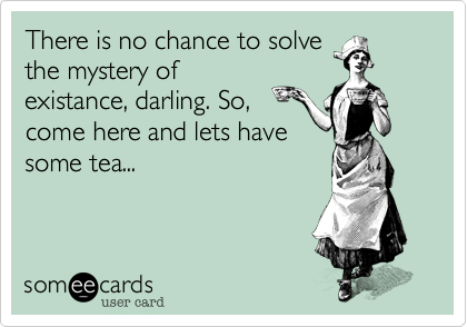 There is no chance to solve
the mystery of
existance, darling. So, 
come here and lets have
some tea...