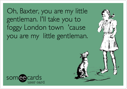Oh, Baxter, you are my little
gentleman. I'll take you to
foggy London town  'cause
you are my  little gentleman. 