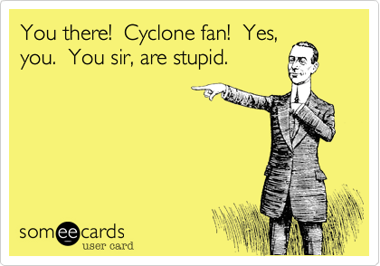 You there!  Cyclone fan!  Yes,
you.  You sir, are stupid.