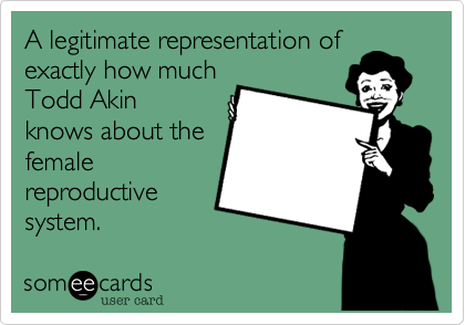 A legitimate representation of
exactly how much
Todd Akin
knows about the
female
reproductive
system.