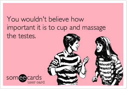
You wouldn't believe how important it is to cup and massage the testes.