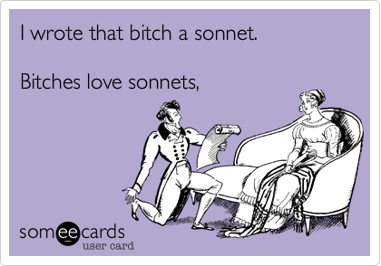 I wrote that bitch a sonnet.

Bitches love sonnets,