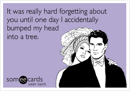 It was really hard forgetting about you until one day I accidentally bumped my head
into a tree.