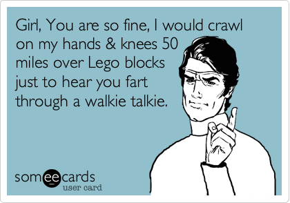 Girl, You are so fine, I would crawl on my hands & knees 50 
miles over Lego blocks 
just to hear you fart
through a walkie talkie.