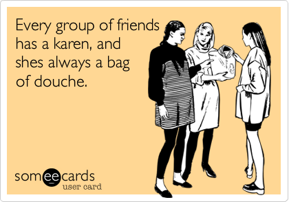 Every group of friends
has a karen, and
shes always a bag
of douche.