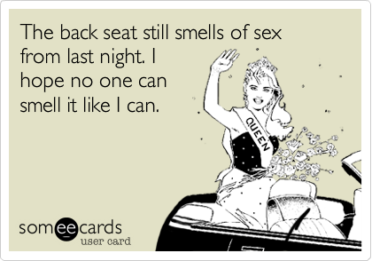 The back seat still smells of sex from last night. I
hope no one can
smell it like I can.