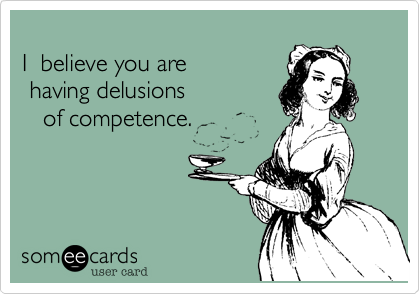 
I  believe you are 
 having delusions 
   of competence.