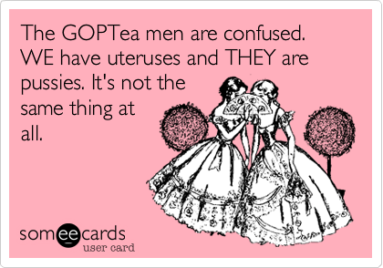 The GOPTea men are confused. WE have uteruses and THEY are pussies. It's not the
same thing at
all.