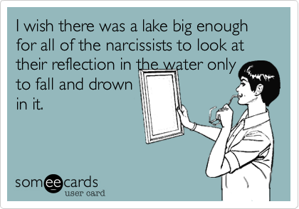 I wish there was a lake big enough for all of the narcissists to look at their reflection in the water only
to fall and drown
in it. 
