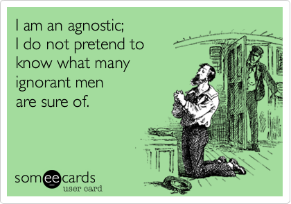 I am an agnostic; 
I do not pretend to 
know what many
ignorant men 
are sure of.

