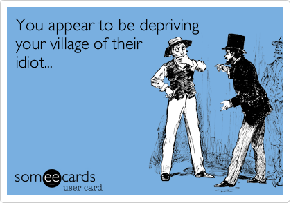 You appear to be depriving
your village of their
idiot...