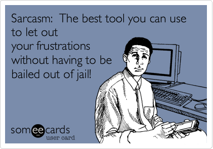 Sarcasm:  The best tool you can use to let out
your frustrations
without having to be
bailed out of jail!