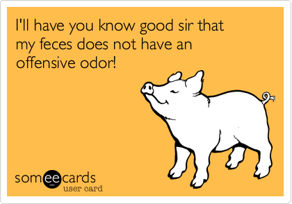 I'll have you know good sir that
my feces does not have an 
offensive odor!