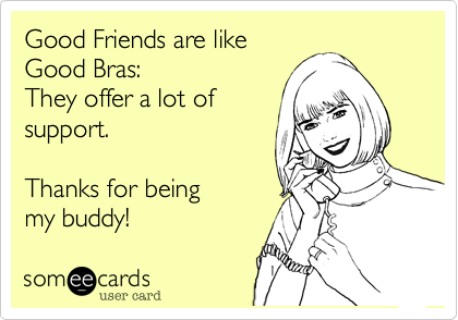 Good Friends are like
Good Bras:
They offer a lot of
support.

Thanks for being 
my buddy!