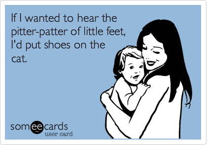 If I wanted to hear the 
pitter-patter of little feet, 
I'd put shoes on the
cat.