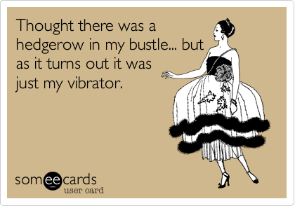 Thought there was ahedgerow in my bustle... butas it turns out it wasjust my vibrator.