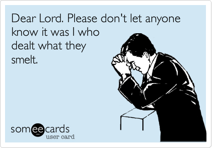 Dear Lord. Please don't let anyone know it was I who
dealt what they
smelt.