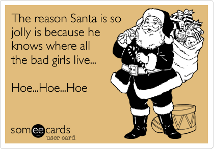 The reason Santa is so
jolly is because he
knows where all 
the bad girls live...

Hoe...Hoe...Hoe