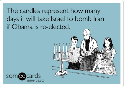 The candles represent how many days it will take Israel to bomb Iran if Obama is re-elected.