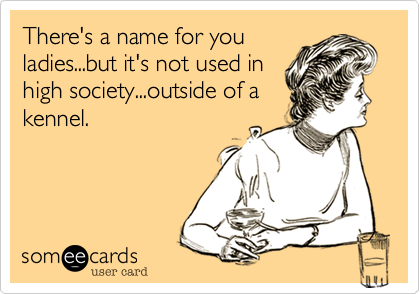 There's a name for you
ladies...but it's not used in
high society...outside of a
kennel.