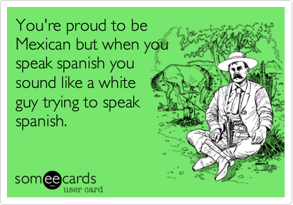 You're proud to be
Mexican but when you
speak spanish you
sound like a white
guy trying to speak
spanish.