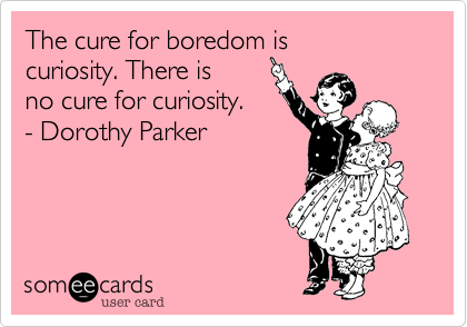 The cure for boredom is 
curiosity. There is 
no cure for curiosity.
- Dorothy Parker