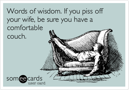 Words of wisdom. If you piss off your wife, be sure you have a comfortable
couch.