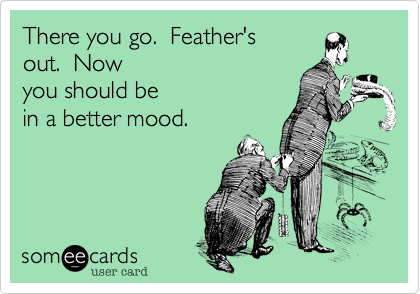 There you go.  Feather'sout.  Nowyou should bein a better mood.