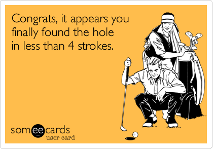 Congrats, it appears youfinally found the holein less than 4 strokes.