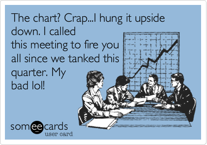 The chart? Crap...I hung it upside down. I called
this meeting to fire you
all since we tanked this
quarter. My
bad lol!