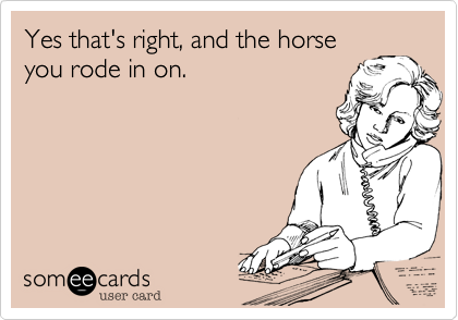 Yes that's right, and the horse
you rode in on.