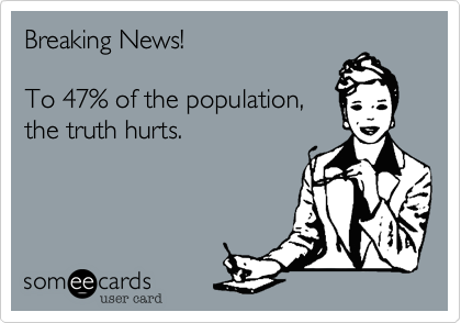 Breaking News!

To 47% of the population,
the truth hurts.