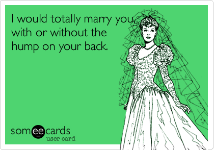 I would totally marry you,
with or without the
hump on your back.