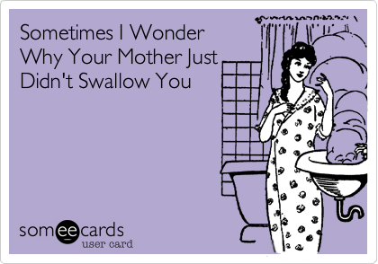 Sometimes I Wonder 
Why Your Mother Just 
Didn't Swallow You