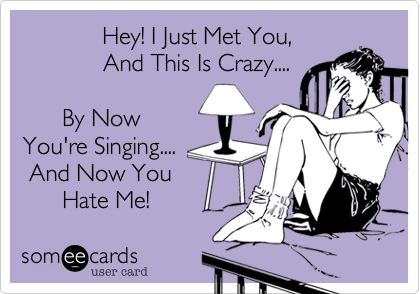             Hey! I Just Met You, 
            And This Is Crazy....

      By Now
You're Singing....
 And Now You
      Hate Me! 