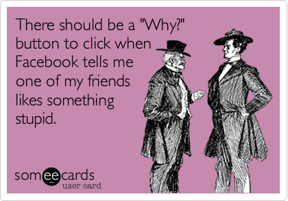 There should be a "Why?"button to click whenFacebook tells meone of my friendslikes somethingstupid. 
