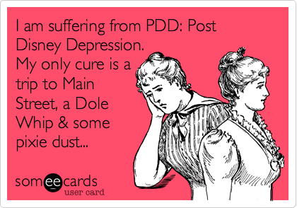 I am suffering from PDD: Post Disney Depression.My only cure is atrip to MainStreet, a DoleWhip & somepixie dust...