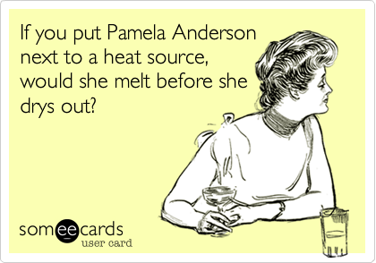If you put Pamela Anderson
next to a heat source, 
would she melt before she
drys out?