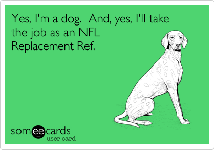 Yes, I'm a dog.  And, yes, I'll take the job as an NFLReplacement Ref.  